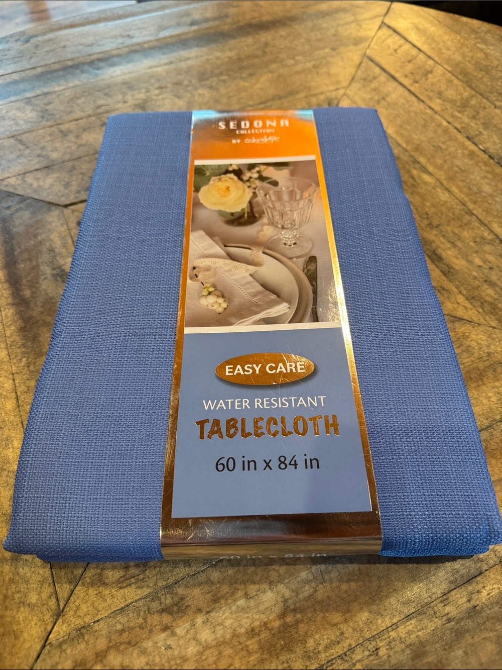 Sedona Water-Resistant Blue Tablecloth - Easy Care 60"x84"